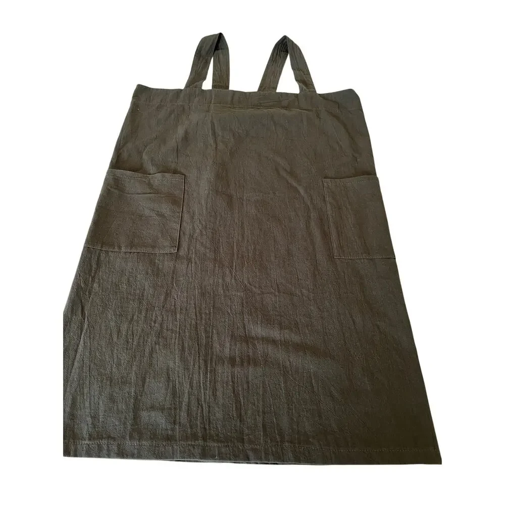 Olive Green Apron Work Gardening Utility Pockets Woman Size Small